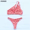 Ingaga Leopard Bikinis Женские Купальники Вырезать Купальники Женщины Одно плечо Бикини Стринги Купальный костюм Push Up Beachwear 210712