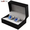 SAVOYSHI Luxury Mens French Shirt High Quality Crystals buttons Round Blue Cuff links Fashion Wedding Jewelry