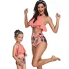 Yaz Aile Eşleştirme Mayo 2-ADET Setleri Sling Ruffles Bikini + Nokta Yüzme Sandıklar Anne Kızı Giysileri E0123 210610