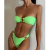 Women's Swimwear Women's Sexy Green Bikini Ring Swimsuit Maillot De Bain Bandeau Push Up Two-piece Set Bathing Suit Women 2022