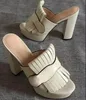 Luxury Women's Marmont Sandals High Heels Platform Slide Suede Läder med Fringe Double Tone Hårdvara Vintage Mid-Heel Designer Skor