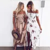 Dames Off Shoulder Floral Print Boho Drowomen Strand Zomerjurken Dames Strapslong Maxi Drvestidos Vrouw XS-5XL X0529