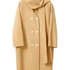 Wełniany płaszcz zima kobiety dwustronny podwójny rękaw paskowany w połowie długie podwójne 11920242 210527