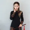 Ethnische Kleidung Chinesischen Stil Frauen Kleidung 2021 Herbst Retro Stickerei Baumwolle Bluse Schwarz Hanfu Damen Tops 11984