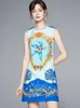 Summer Fashion Runway Mini Dress Women Sleeveless Vintage Printed A Line Elegant Short Dresses 210529