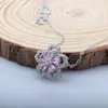 Örhängen Halsband Utsökt Körsbärs Blossoms Smycken Set Charm Blomma med Rosa Crystal Zircon 2021 Trend Ring för Kvinnor Bröllop Jul