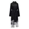 [EAM] Women Black Asymmetrical Mesh Big Size Dress Lapel Long Sleeve Loose Fit Fashion Spring Autumn 1DD5956 210512