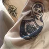 가을 새로운 패션 여성 기저 최고 여신 Tatoo 인쇄 긴 슬리브 높은 꽉 칼라 누드 색상 메쉬 원사 섹시한 Tshirt b666 210322