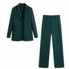 Kvinnor 2 stycke set suit blazer och byxor elegant högmodig vintage chic lady kvinna outfit blazer set byxor passar 210819