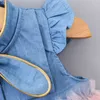 Bebê meninas vestidos bonito rosa branca princesa vestido laço denim roupas crianças roupas verão crianças menina roupas 1 2 3 g1129