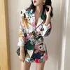 GetSpring Women Blazer Flower Printed Suit Double Breasted Long Sleeve Ladies Coat Lace Women's Jacket 210513