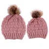 Mode Parent-enfant casquettes mignon infantile bébé hiver Double fourrure boule chapeau mère enfants tricoté chaud chapeaux nouveau-né bonnet XDJ077