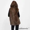 Leopardo Con Cappuccio In Pelliccia Sintetica Gilet Donna 2021 Nuovo Progettato Body Warmer Signore di Lusso Inverno Furry Artificiale Cappotti di Coniglio Outwear 5XL Y0829