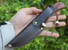 New Survival Straight Knife 3Cr13Mov Drop Point Blade Wood + Steel Head Handle Fixed Blade Knives With Leather Sheath