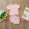 Baby Ontwerpen Kledingsets Baby Meisjes Effen Tops Shorts Outfits Effen Gestreepte T-shirts Met Korte Mouwen Broek Past Kinderen Zomer 4561479