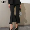 [EAM] 높은 허리 블랙 긴 넓은 다리 불규칙 바지 느슨한 맞는 바지 여성 패션 봄 가을 1dd6186 21512