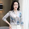 Koreanische Frauen Seide Hemd Blusen Frau Satin Floral Bluse Hemden Langarm Tops Drucken Top Plus Größe 210427