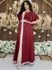 Skiskakia Softin Jalabiya Hijabドレス女性ファッションリボンイスラム教徒のドバイアラビア語モロッコ語KAFTAN MAROON RUFFLE SHORE STEEVE X0521