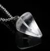 Natural Gemstone Pendant Necklace Party Supplies Crystal Healing Chakra Reiki Silver Stone Hexagonal Prisme Cone Pendulum Charm NE4317037