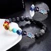 Bracciale rigido con perline a mano 7 Chakra Energy Beads Pietra lavica Hamsa Fatima Gioielli bracciale colorati unisex