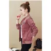 Damesjas Roze Zwart M-4XL Plus Size Tops Jas Herfst Winter Gouden Velvet Koreaanse V-hals Leisure Fashion LR669 210531