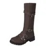 Mode Mid Calf Boots voor Vrouwen met Riem Gesp Dames Boot Herfst Winter Romeinse Motorfiets Lange Botas Mujer