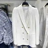 2021 Yeni Bahar Sonbahar Beyaz Uzun Kollu Kruvaze Takım Elbise Ceket Kadın Kadınlar Chic T Blazer Ceket X0721