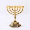 İsrail Judea Yahudi Yaratıcı Ev Mobilya Alaşım 7 Dalları Şamdan Je Yahudilik El Sanatları Menorah Mumluk 210811