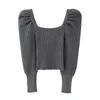 Frühling Herbst Langarm Jumper Gestrickt Lose Mode Pullover Femme Quadrat Kragen Puff Pullover 210427