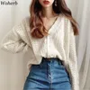 Kvinnor Solid Sweater Cardigans Kvinna Hollow Out Cardigan Singel Breasted V-Neck Loose Outwear Koreansk Casual Pull 210519