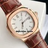 Wysokiej jakości 40mm 5711 / 1R-001 5711/1 Zegarki sportowe Miyota 8215 Automatyczny Zegarek Mens Rose Gold Case Brown Textured Dial Brązowy Skórzany Pasek Gents Wristwatches 15 Kolory