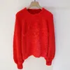 2021 Net Round Collar Lamb Wool Sweater Spring och Höst Bottom Alfabet Sound Style Kvinna