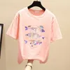 Harajuku kvinnor sommar casual plus storlek 3xl t-shirt fisk sequin lila rosa vit tshirt bomull kortärmad toppar kläder 210604