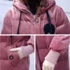 Gold velvet winter parka women thicken warm cotton jacket hooded coat plus size female embroidery Cotton-padded 211013