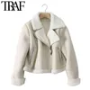TRAF Kadınlar Moda Kalın Sıcak Kış Kürk Faux Deri Kırpılmış Ceket Kaban Vintage Uzun Kollu Kadın Giyim Şık Tops 211105