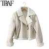 TRAF Femmes Mode Épais Chaud Hiver Fourrure Faux Cuir Veste Courte Manteau Vintage À Manches Longues Femelle Survêtement Chic Tops 211105