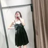 Kadınlar Şık Kolsuz Sequins Mini Elbise Yay Süslemeleri Spagetti Kayışı Seksi Lady Elbiseler Siyah Renk Gevşek Sundress Ropa Mujer 210515