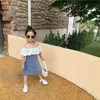 Mother-daughter summer denim one-line collar dress girl's treasure flounces mommy and daughter matching clothes 210702