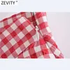 Zevity Femmes Mode Rouge Plaid Imprimer Plissée Bermuda Jupes Shorts Femme Chic Side Zipper Casual Pantalone Cortos P1090 210603