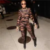 Women Striped Print Jumpsuits Sexy Seethrough Long Sleeve Mesh Bodycon Rompers Spring 2022