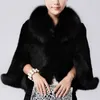 Women's Fur & Faux Black Cape Fashion Jacket Short Winter Overcoat Elegant Imitation Collar Coat Soft Mink Cloak