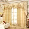 European Style Curtain for Living Dining Room Bedroom Luxury Golden Curtain Valance Curtain Finished Product Customization 210913