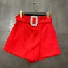 autumn Shiny Belt Short Pants Boots Shorts Fashion Women High Waist Wide Leg 210719