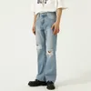 IEFB Mäns Blå Jeans Sommar Koreansk Trend Loose Flare Byxor Design Hole Vintage Streetwear Denim Trousers Casual 9Y7627 210524