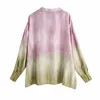 Oversize Women Lapel Single Breasted Blouse Spring Fashion Ladies Streetwears Loose Kvinna Multicolor Tie-Dye Shirt 210515