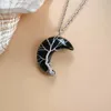 Levensboom Crescent Moon Shape Hanger Silvertone Wire Wrap Natuurlijke Edelstenen Genezing Kristalsteen Reiki Vrouwen Ketting