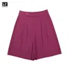 Ly Varey Lin Spring Summer Casual Kvinna Straight Loose Ladies Shorts Kvinnor Hög midja Button Solid Färg 210526