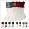 Sublimation Plaid Christmas Stocking Linen White Candy Socks Santa Claus Gift Bag Xmas Tree Ornament Festival Supplies for KidS