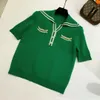 Koreaanse Mode Polo Collar T-shirt Temperament Navy College Korte Mouw Knitwear Zomer Top Dameskleding 210520