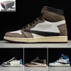 Travis Scott x Fragment Design x Air Jordan 1 Low 1 High OG SP Zapatos de baloncesto bajo Militar Zapato azul Moda Mujeres Entrenadores Deportes Zapatillas de deporte EUR 36-46